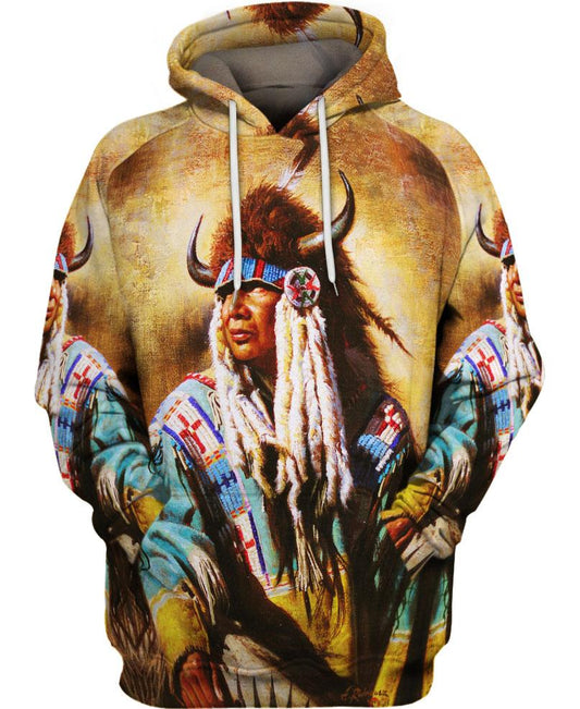 WelcomeNative Buffalo Horn Hat 3D Hoodie, All Over Print Hoodie, Native American