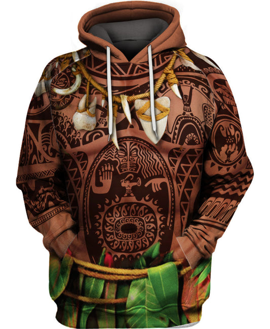 WelcomeNative Indian Aboriginal Tattoo Moana Maui Native American 3D Hoodie, All Over Print Hoodie