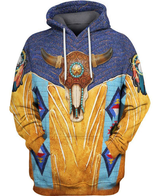 WelcomeNative Blue-Yellow Native 3D Hoodie, All Over Print Hoodie, Native American