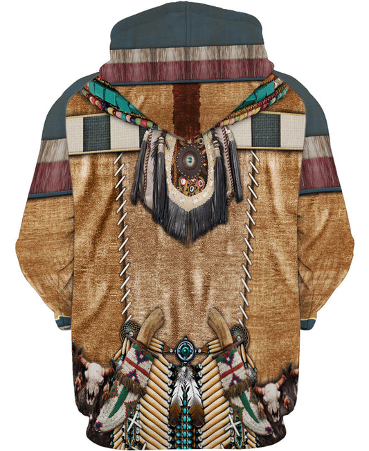 WelcomeNative Brown Pattern Warrior Style Native American 3D Hoodie, All Over Print Hoodie