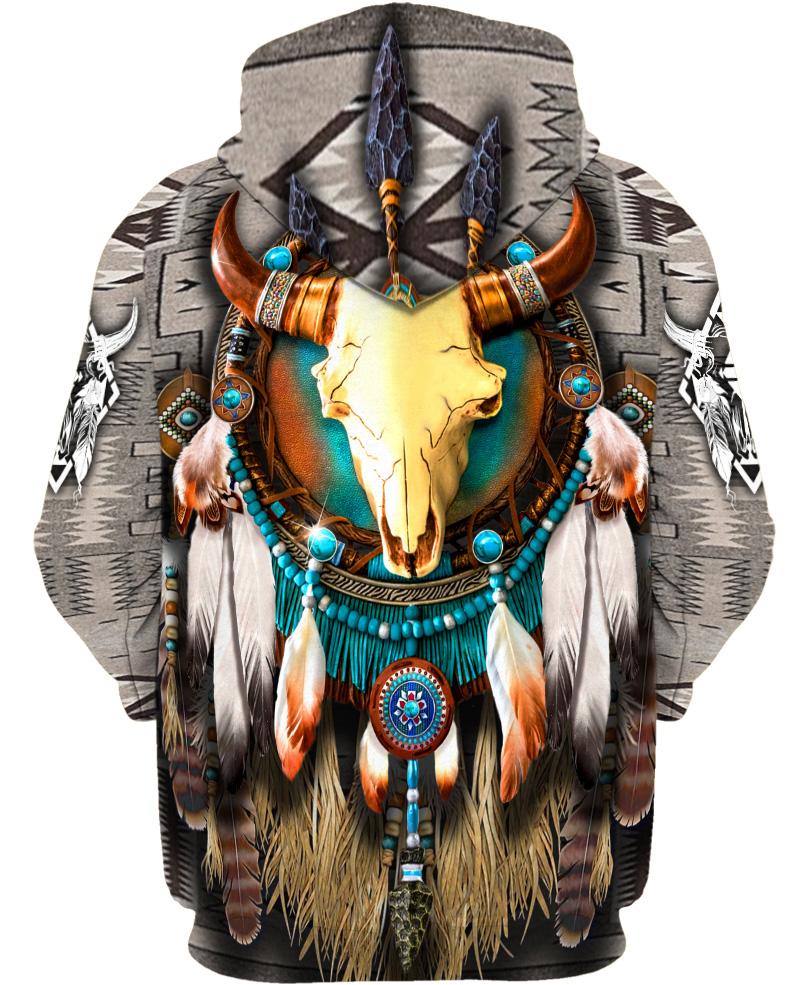 WelcomeNative Products Butterfly & Buffalo Skull Hoodie, All Over Print Hoodie, Native American
