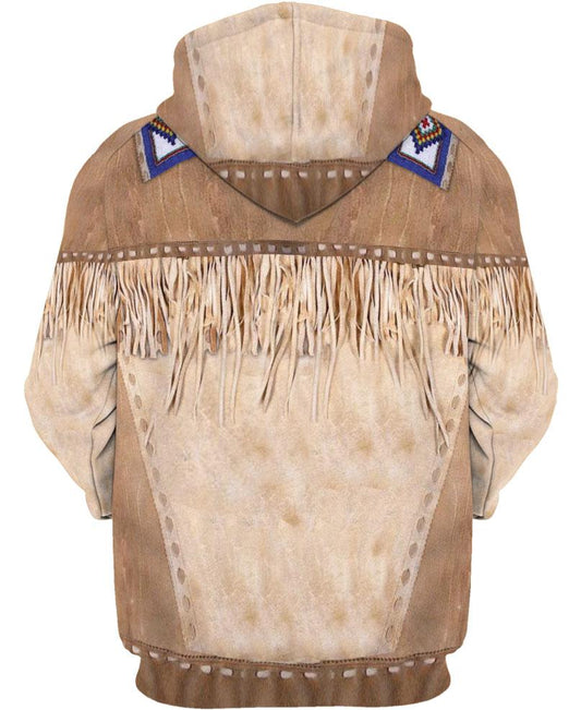 WelcomeNative Native Buckskin Beaded Hoodie, All Over Print Hoodie, Native American
