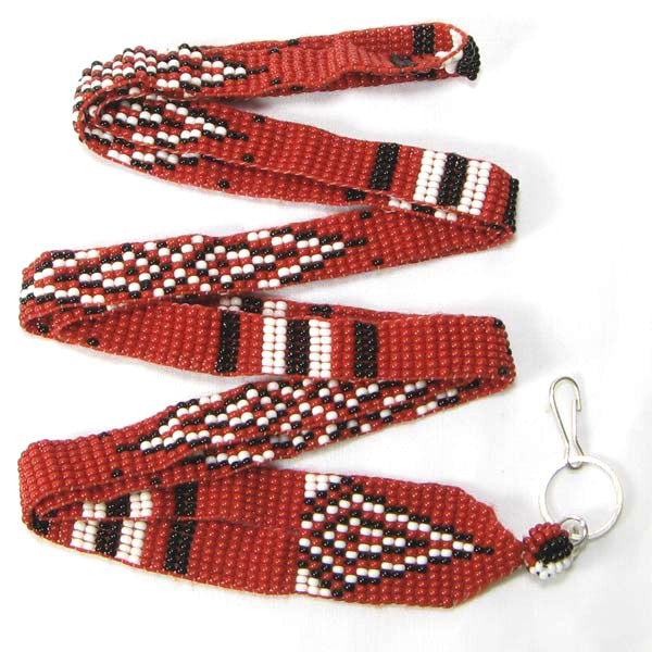 Brown Black White Seed Beaded Handmade Lanyard Id Holder - Welcome Native
