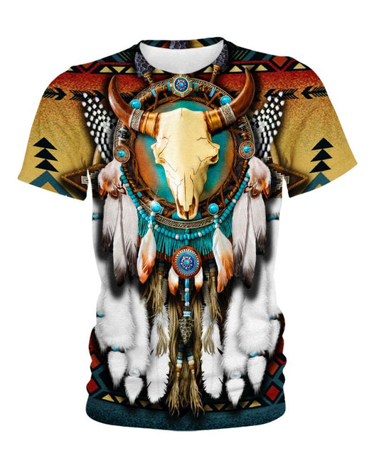 WelcomeNative Butterfly & Buffalo Skull, 3D T Shirt, All Over Print T Shirt, Native American
