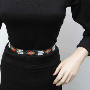Black Red White Seed Beaded Cowboy Hat Band Belt Feather Beadwork - Welcome Native