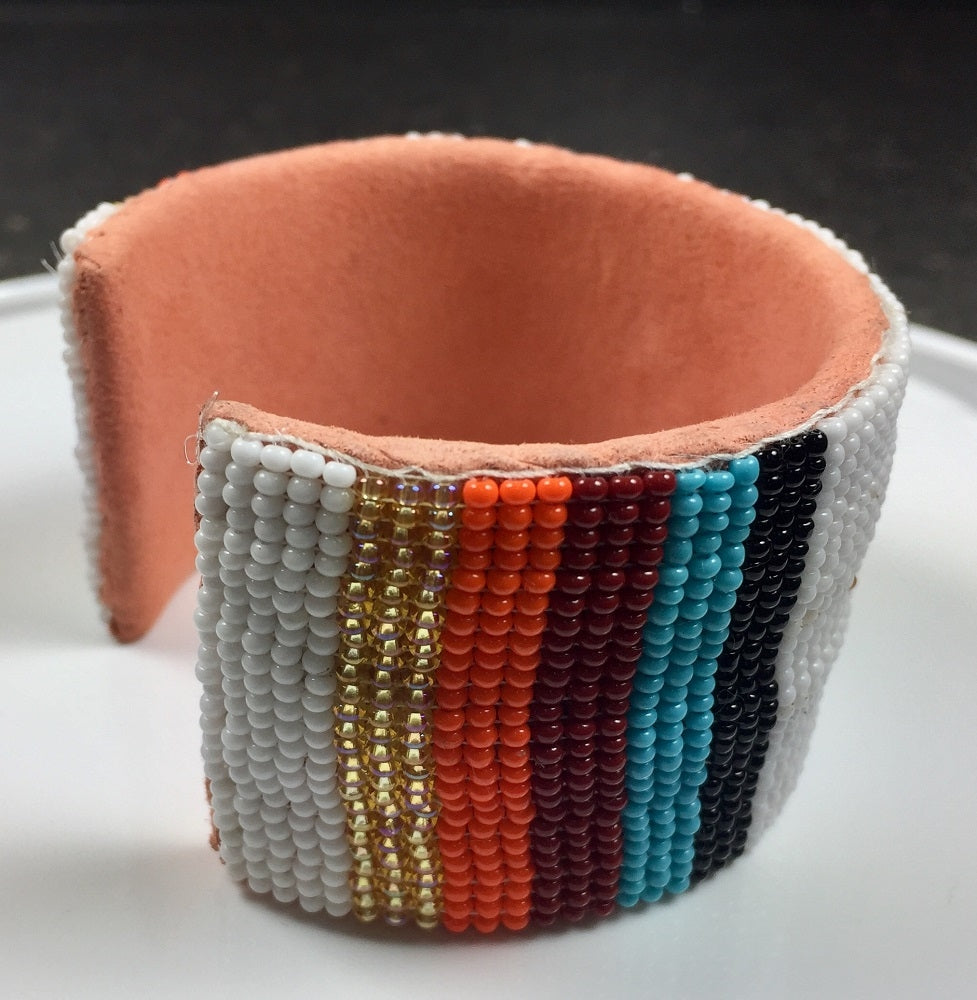 WelcomeNative Handmade Beaded White Red Turtle Leather Bracelet