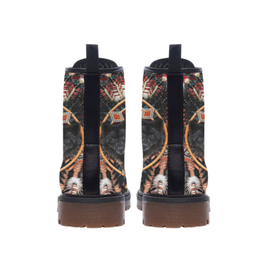 WelcomeNative Wolf Pattern Leather Martin Short Boots