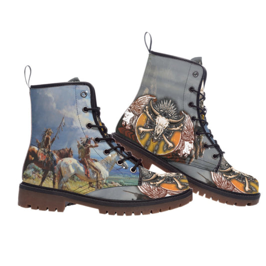 WelcomeNative Skull Warrior Leather Martin Short Boots