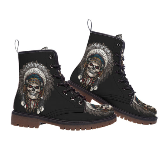 WelcomeNative Skull Native Leather Martin Short Boots