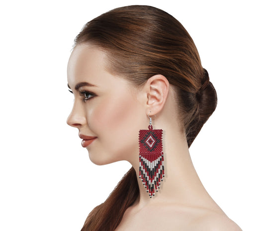 Black Red White Beaded Choker Bib Necklace Handmade - Welcome Native