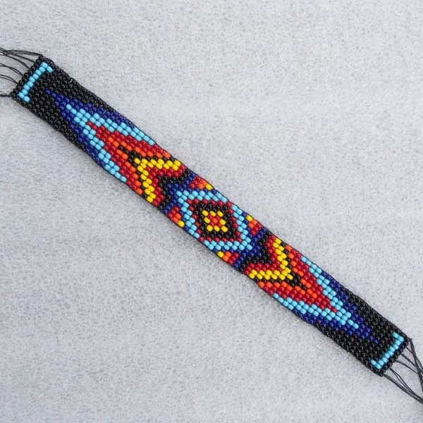 Multi Color Seed Bead Bracelet Hard Cuff Leather Narrow B53/11 - Beaded Bracelets - Welcome Native