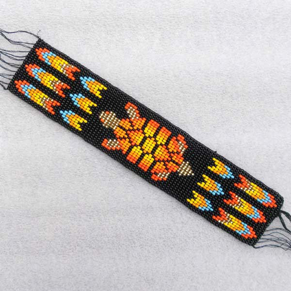 Black Fire Turtle Seed Bead Bracelet Hard Cuff Wide Leather B53/1- Beaded Bracelets - Welcome Native