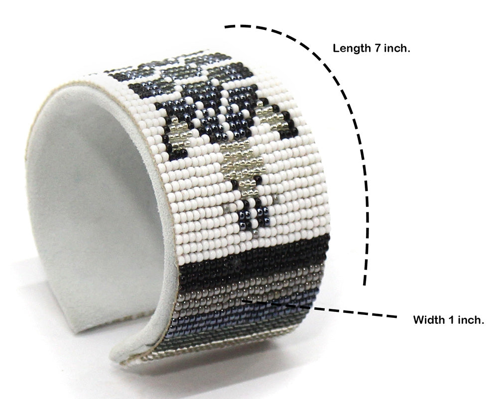 Handmade Beaded Gray Turtle Seed bead Cuff Adjustable Leather bracelet- Beaded Bracelets - Welcome Native