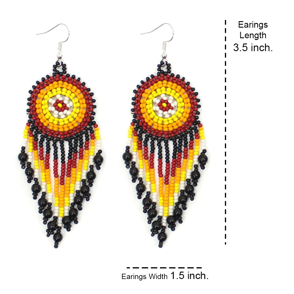 WelcomeNative Handmade Black Medallion Seed Bead Earrings