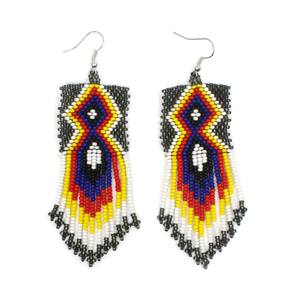 Handmade Beaded Trans Grey Black Blue long layered Necklace Earring set - Welcome Native