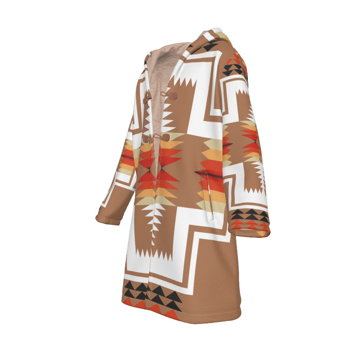 WelcomeNative Native American Horn Button Long Fleece Windbreaker, 3D Long Coat, All Over Print