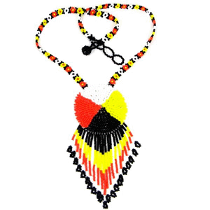Black Yellow Red Black Seed Beaded Medicine Wheel Necklace Earrings Set - Welcome Native