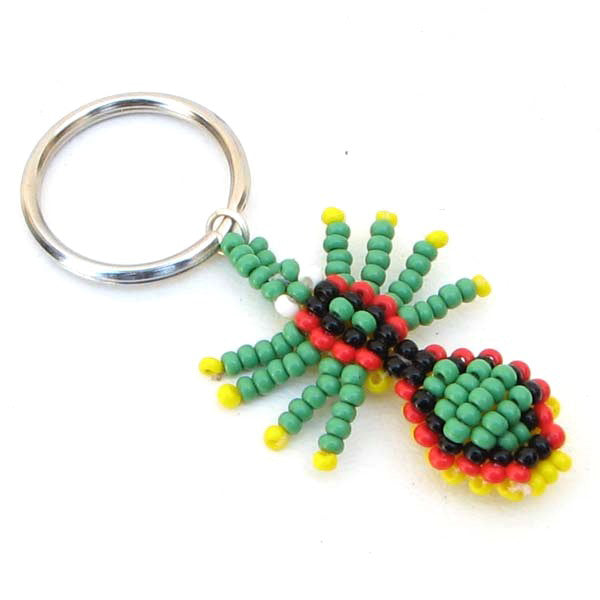 Spider Beadwork Green Black Seed Beaded Key Ring Charm Handmade - Welcome Native