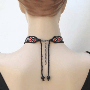 WelcomeNative Black Brown Fire Pattern Star Seed Beaded Bib Necklace