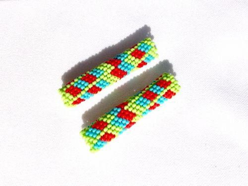 Pair Of Tubular Beaded Beads 2 1/4 Inch - Welcome Native