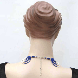 Blue White Golden Beadwork Frill Beaded Choker Necklace - Welcome Native