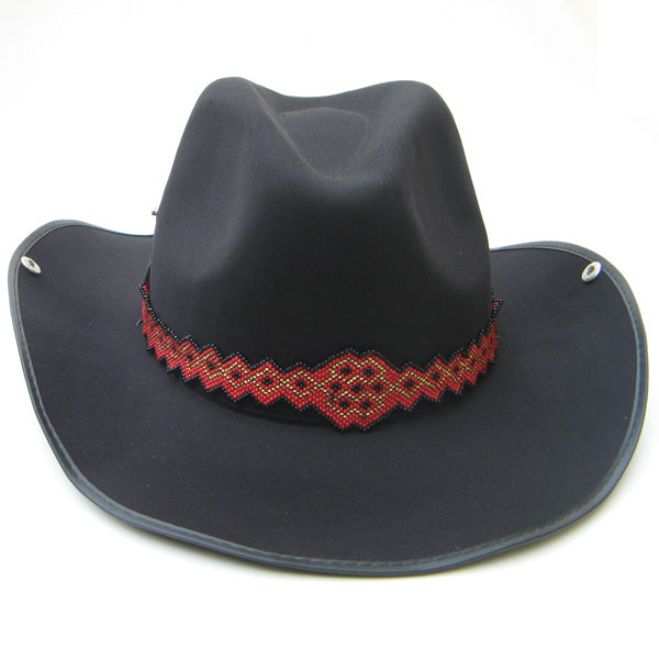 Coral Red Golden Seed Beaded Cowboy Hat Band Belt Handmade - Welcome Native