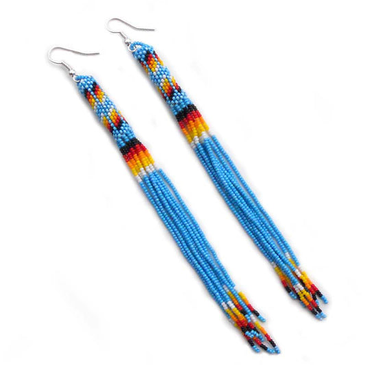 WelcomeNative Black Fire Color Glass Seed Beads Beaded Extra Long Earrings