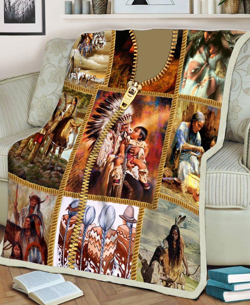 WelcomeNative Indigenous Family Fleece Blanket, 3D Fleece Blanket, All Over Print, Native American
