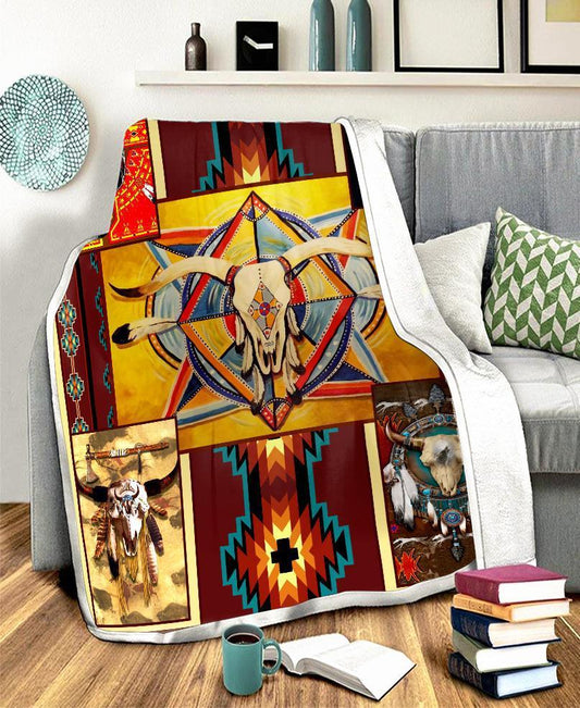 WelcomeNative Native Buffalo Pattern Fleece Blanket, 3D Fleece Blanket, All Over Print, Native American