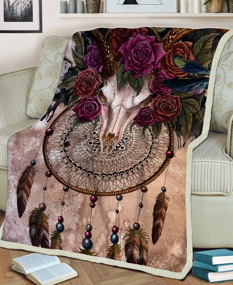 WelcomeNative Dreamcatcher Rose Fleece Blanket, 3D Fleece Blanket, All Over Print, Native American
