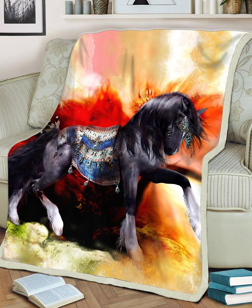 WelcomeNative Horse Fleece Blanket, 3D Fleece Blanket, All Over Print, Native American
