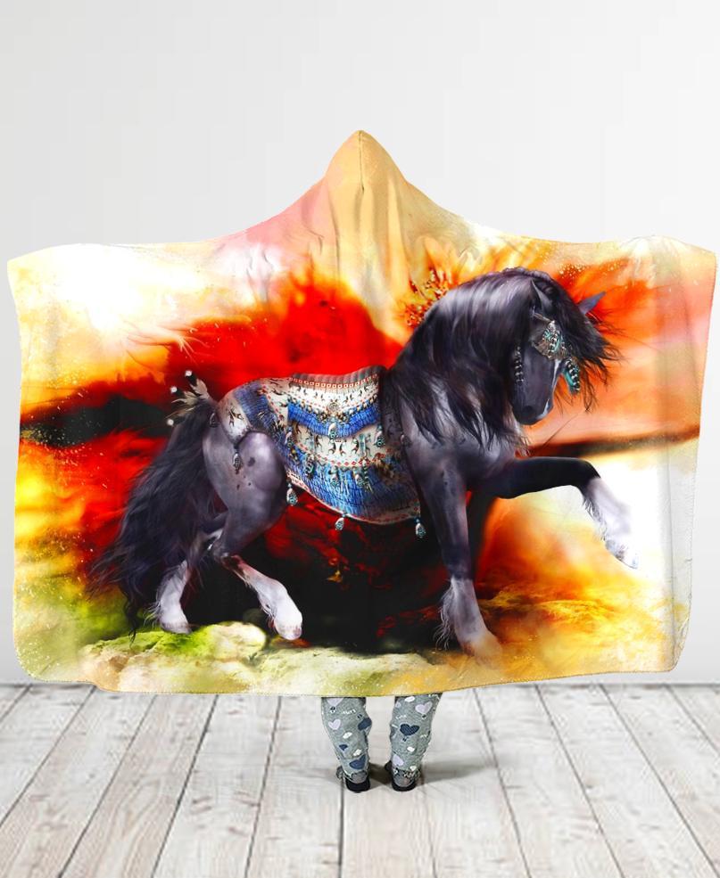 WelcomeNative Horse Hooded Blanket, All Over Print, Native American