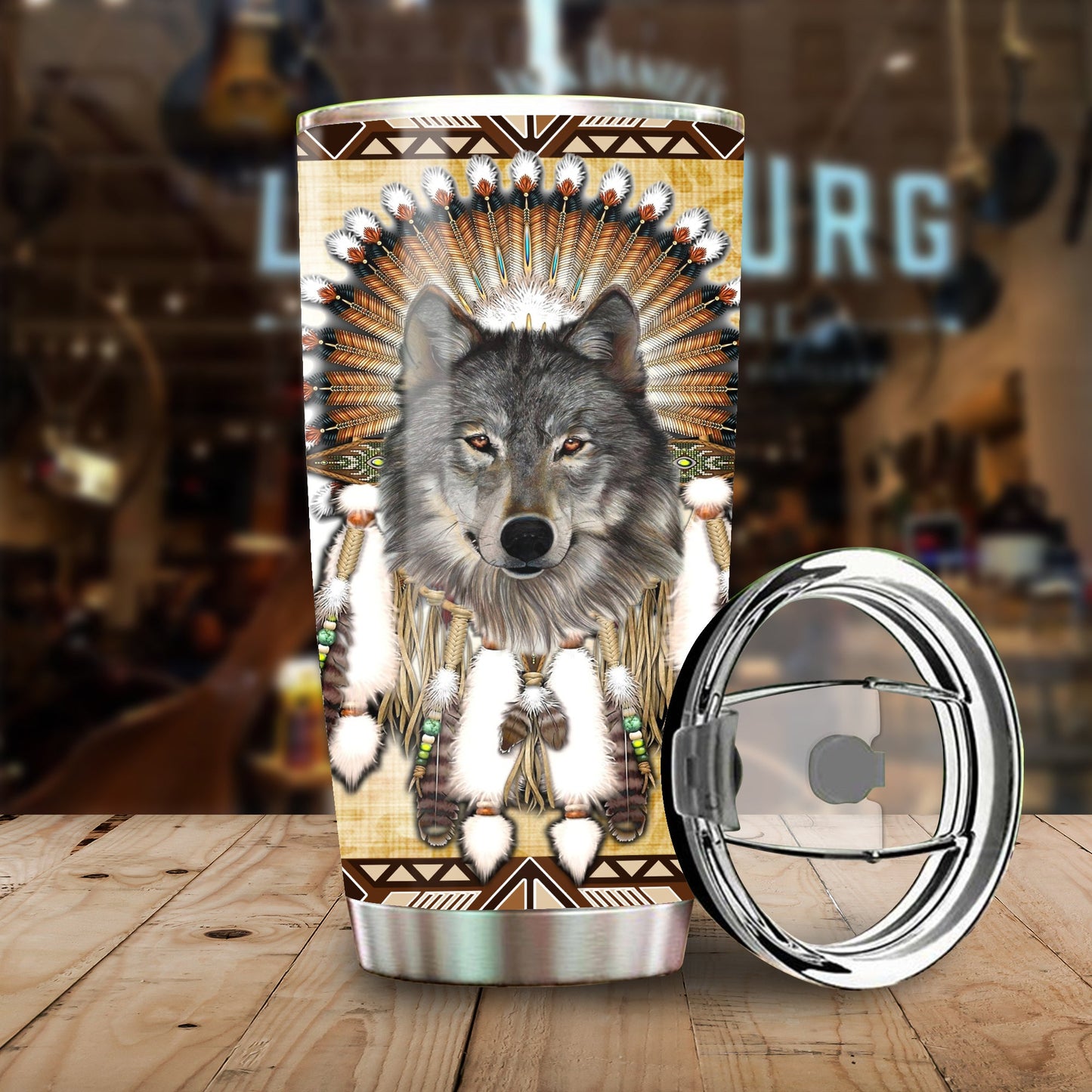 WelcomeNative Native Wolf Tumbler, 3D Tumbler, All Over Print Tumbler, Native American