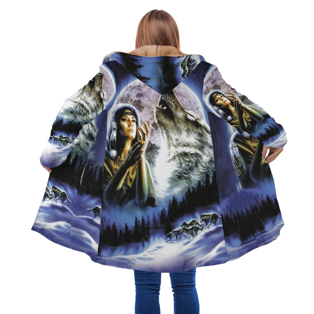 WelcomeNative Blue Beauty Wolf 3D Dream Cloak, All Over Print Dream Cloak, Native American