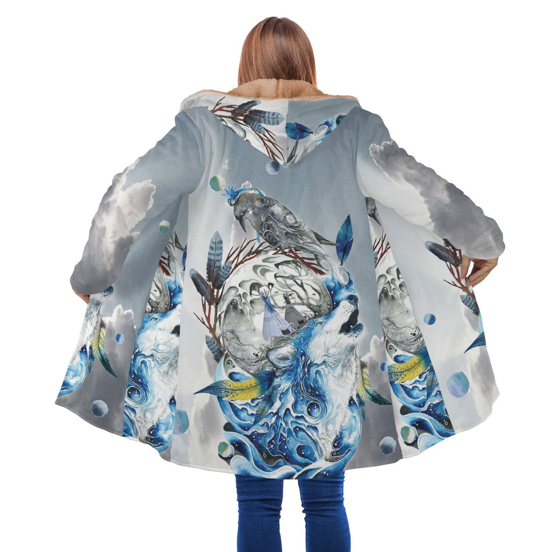 WelcomeNative Light Blue Native 3D Dream Cloak, All Over Print Dream Cloak, Native American