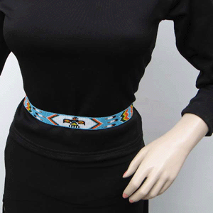 Blue White Red Yellow Seed Beaded Thunderbird Beadwork Cowboy Hat Band Belt - Welcome Native