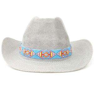 Blue Red Yellow Seed Beaded Cowboy Hat Band Waist Belt - Welcome Native