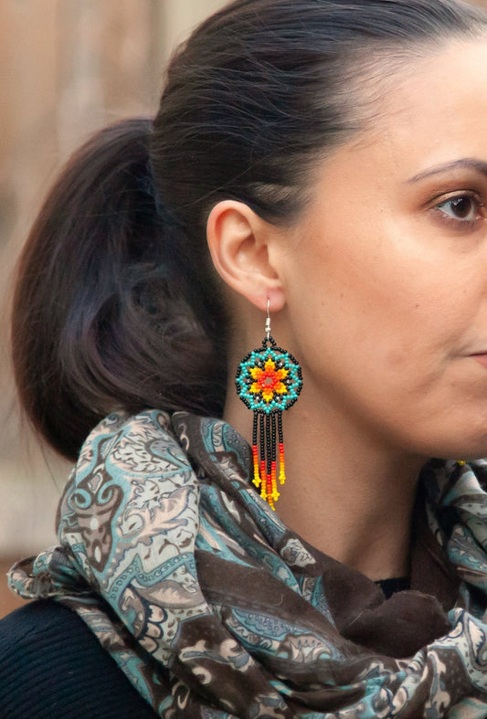WelcomeNative Handmade Beaded Starburst Jewelry Huichol Earrings