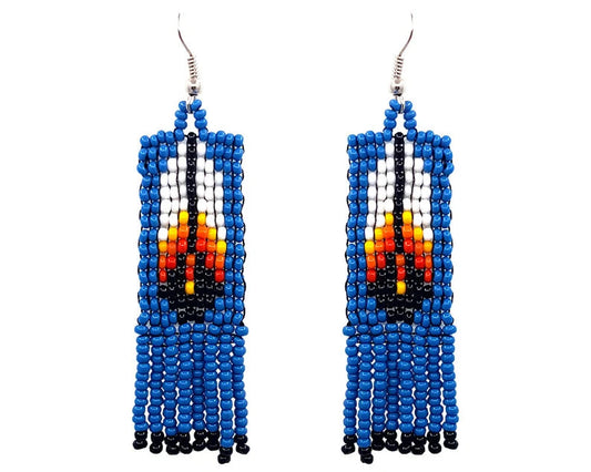 WelcomeNative Tribal Seed Bead Feather Pattern Fringe Dangle Earrings