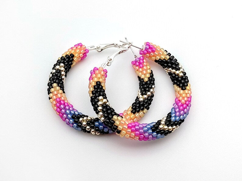 WelcomeNative Handmade Purple Beaded Hoop Earrings