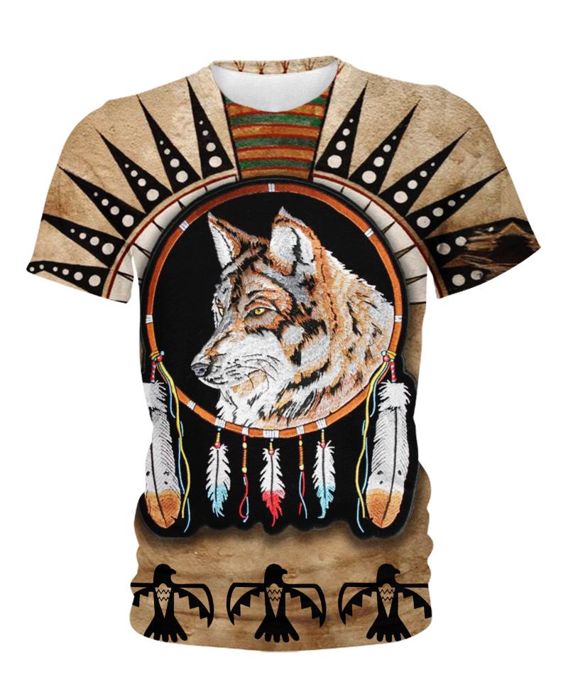 WelcomeNative Striped Wolf Native 3D Hoodie, All Over Print Hoodie, Native American