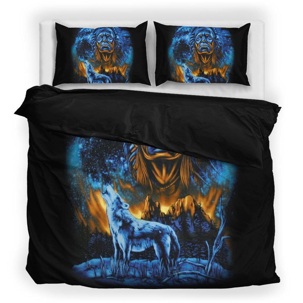 WelcomeNative Blue Black Native Wolf Bedding Set, 3D Bedding Set, All Over Print, Native American