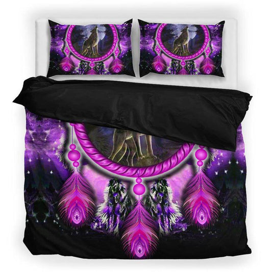 WelcomeNative Purple Wolf Dream Bedding Set, 3D Bedding Set, All Over Print, Native American