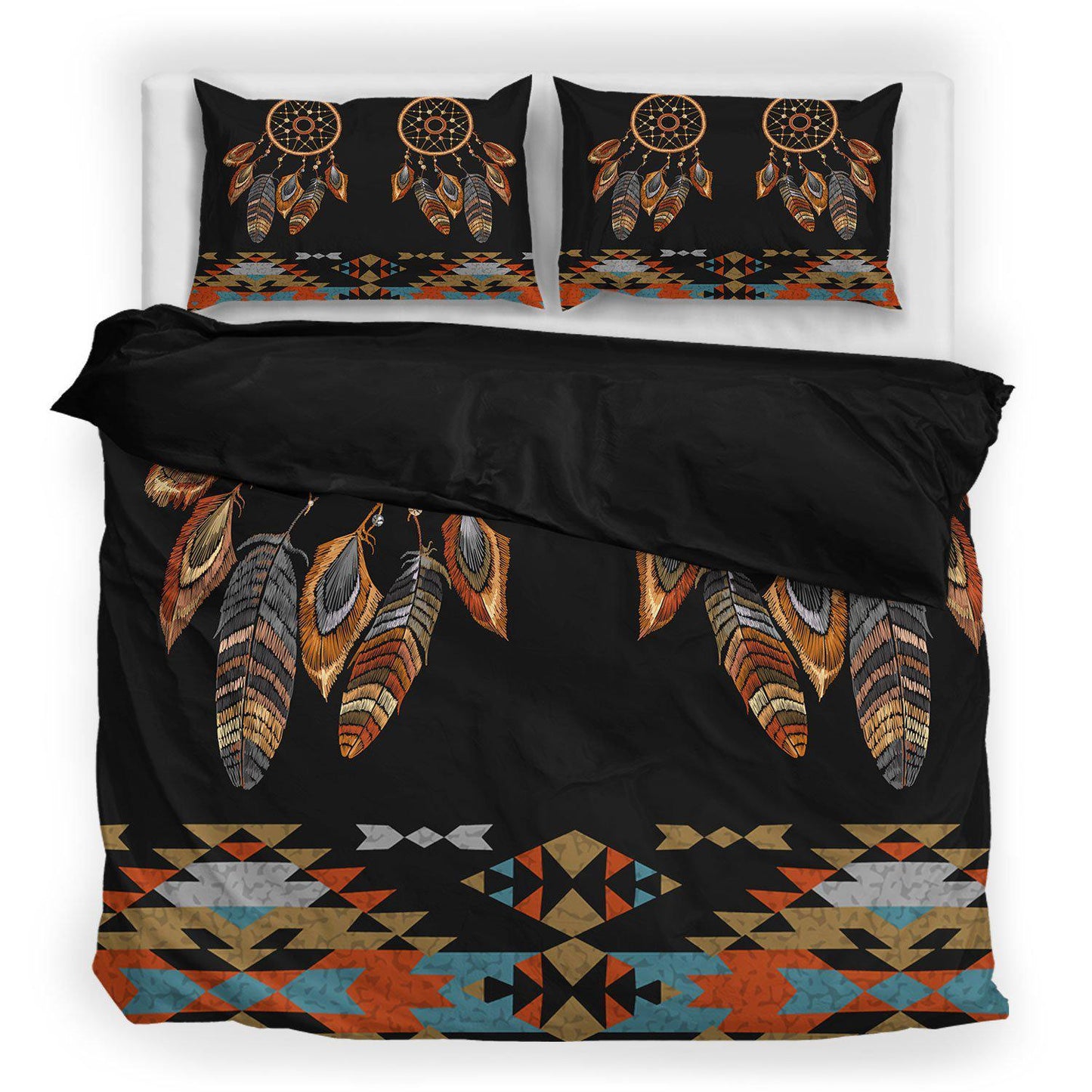 WelcomeNative Native Black Background Bedding Set, 3D Bedding Set, All Over Print, Native American