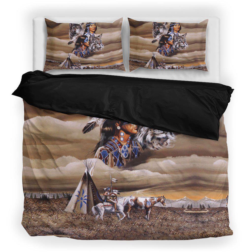 WelcomeNative Brown Native Wolf Bedding Set, 3D Bedding Set, All Over Print, Native American