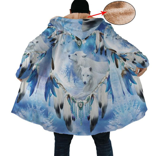 WelcomeNative White Wolf Feather 3D Dream Cloak, All Over Print Dream Cloak, Native American