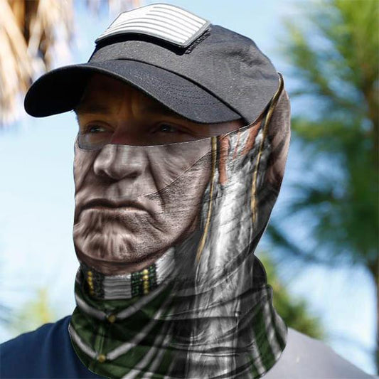 WelcomeNative Chief Head Bandana Face Mask, Native American Neck Gaiter #07