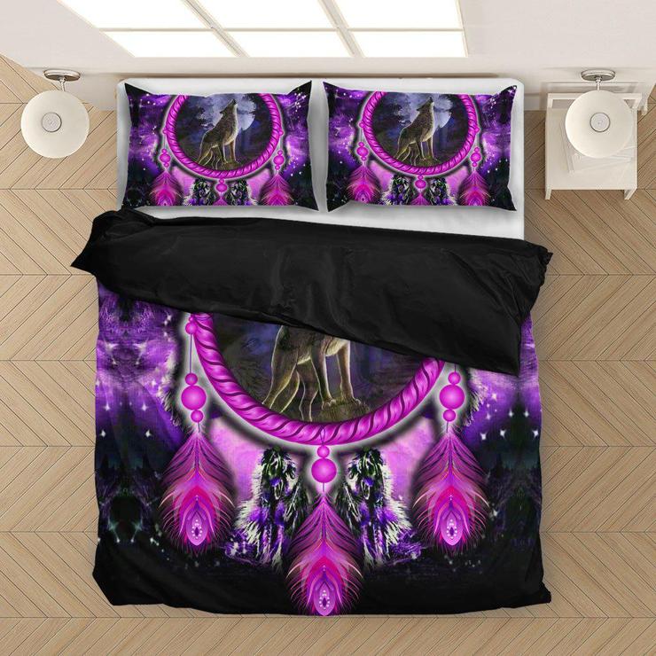WelcomeNative Purple Wolf Dream Bedding Set, 3D Bedding Set, All Over Print, Native American
