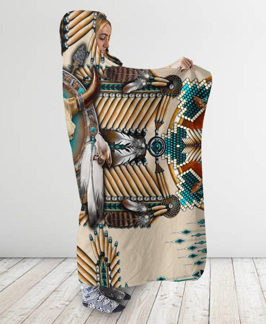 WelcomeNative Buffalo Head Motifs Hooded Blanket, All Over Print, Native American