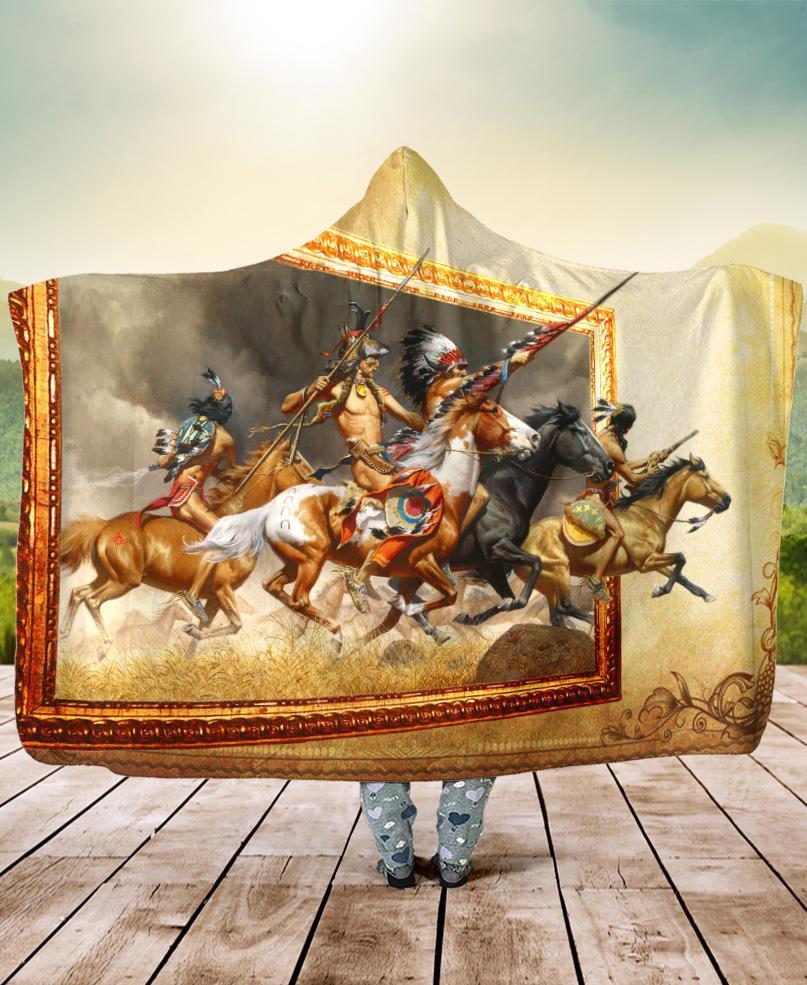 WelcomeNative Native Warriors Art Hooded Blanket, All Over Print, Native American